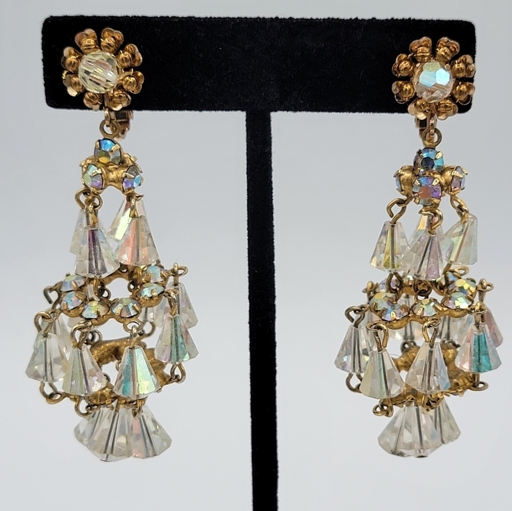 Miriam Haskell Chandelier Style Crystal AB Earrings
